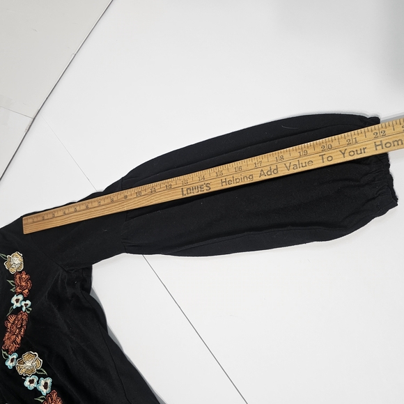 Rock & Roll Denim Chic Black Blouse with Bohemian Embroidered Floral Size M - Picture 7 of 15
